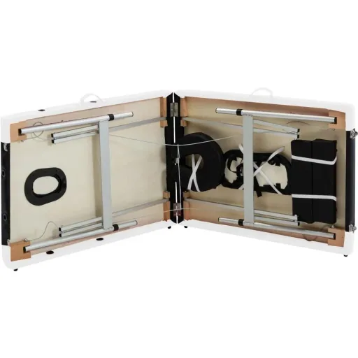 Folding massage table 2 zones aluminum frame black and white