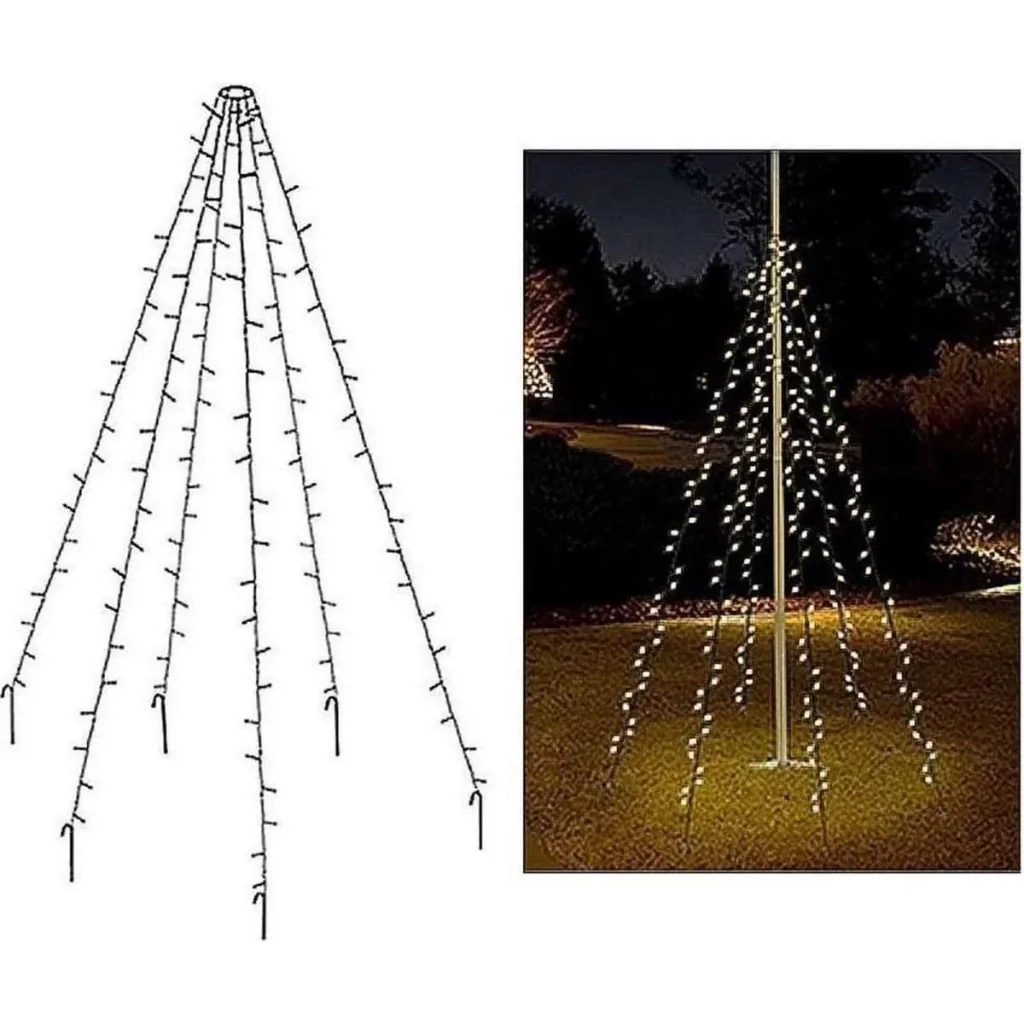 Flagpole SET of 2 - Lighting - 400 LEDs - 8 meters - Warm white light - waterproof