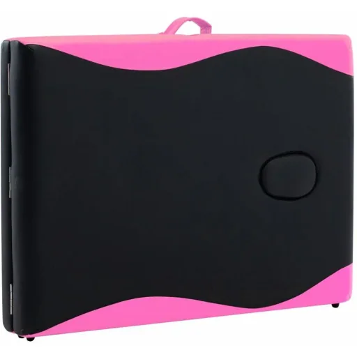 Folding massage table with 2 zones, aluminum black and pink