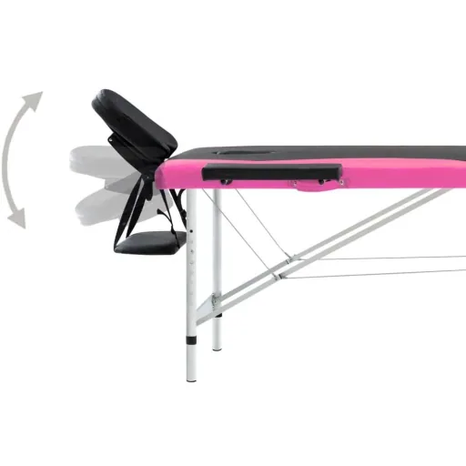Folding massage table with 2 zones, aluminum black and pink