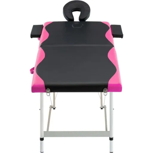 Folding massage table with 2 zones, aluminum black and pink