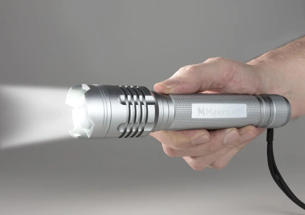 High-power LED flashlight, titanium-colored