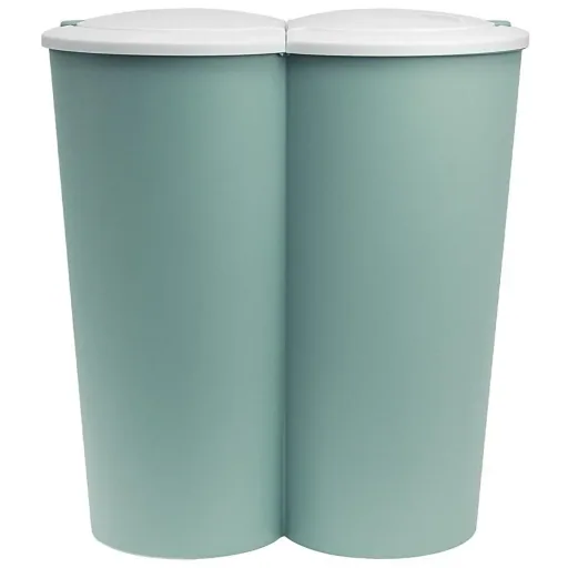 Dual waste bin for waste separation - green plastic 2x25L