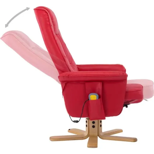 Massage table adjustable with footstool artificial leather red