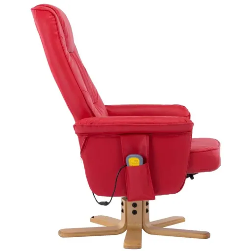 Massage table adjustable with footstool artificial leather red