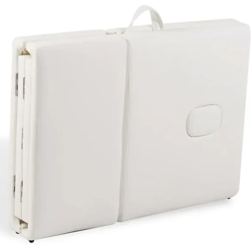 Foldable massage table with aluminum frame (four sections / cream white)