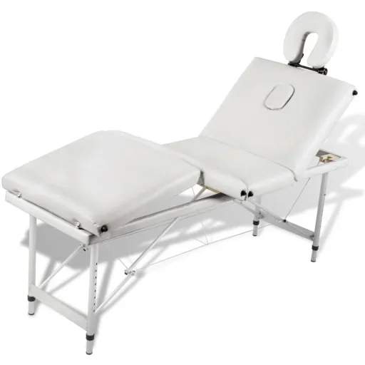 Foldable massage table with aluminum frame (four sections / cream white)