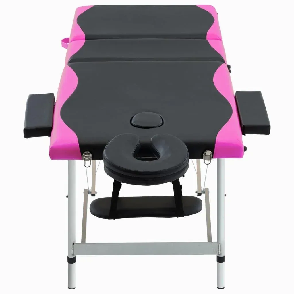 Folding massage table 3 zones aluminum black and pink