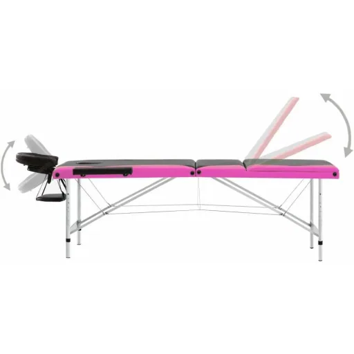 Folding massage table 3 zones aluminum black and pink