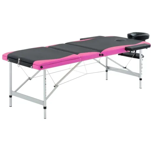 Folding massage table 3 zones aluminum black and pink