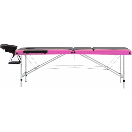 Folding massage table 3 zones aluminum black and pink