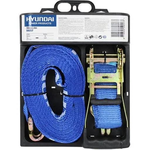 Lashing strap with ratchet and hook 50mmx8m.