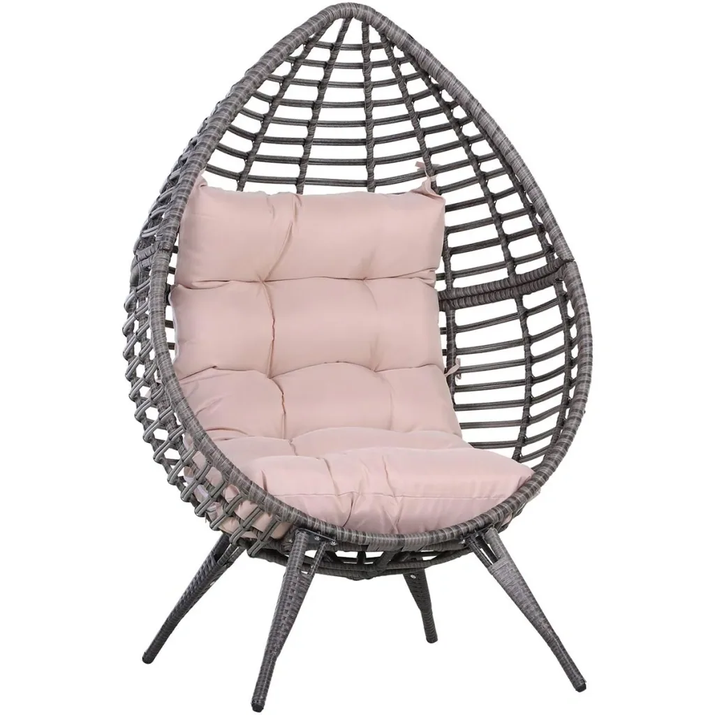 Teardrop-shaped rattan chair, garden chair with seat cushion, raised rattan chair, steel, beige, 101 x 89 x 156 cm
