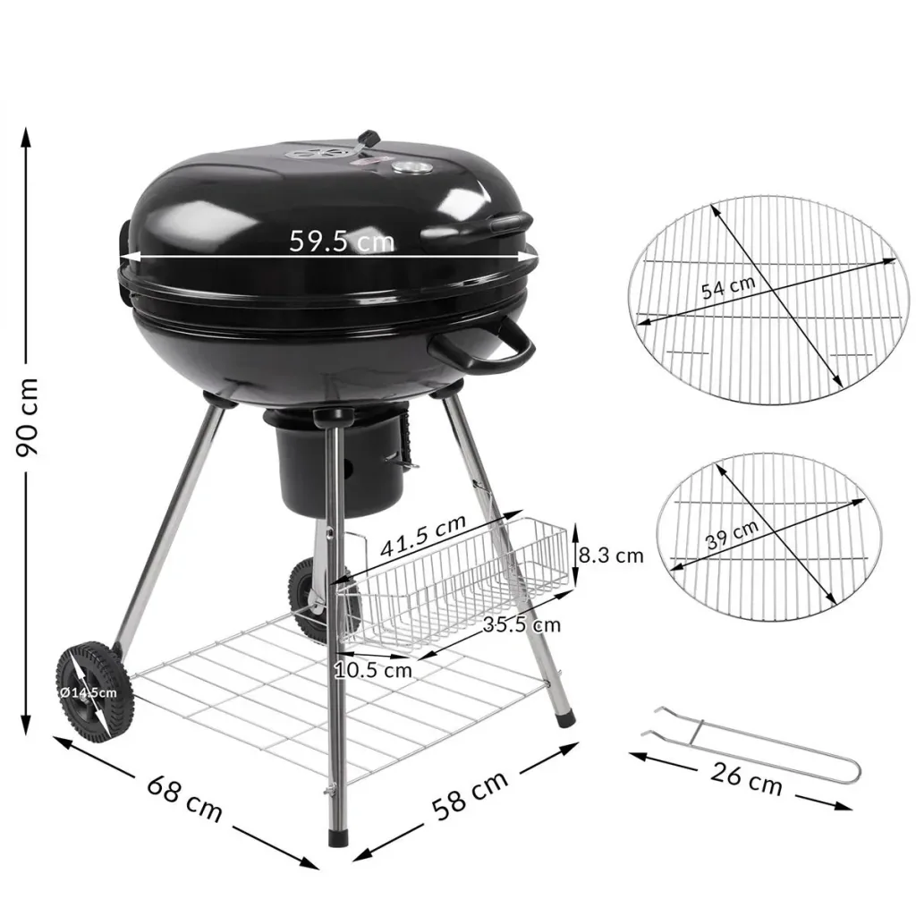 Barbecue - BBQ - on two wheels - Black - 90x58x68cm