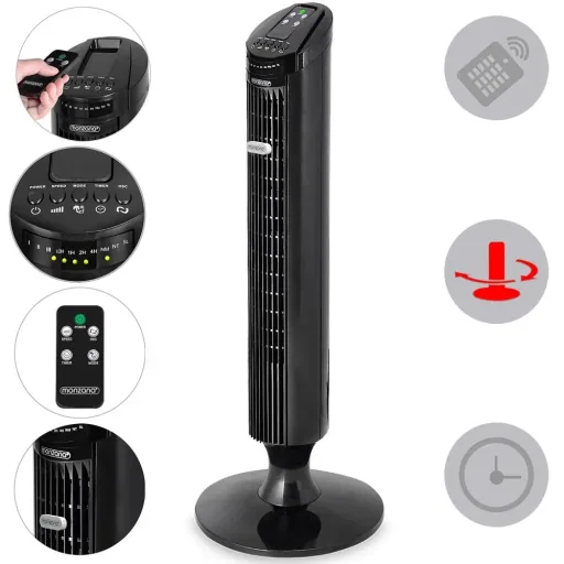 Tower fan with remote control, Turbofuncite & Aromabox black