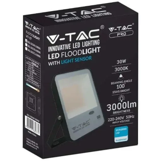 VT-57S LED floodlight with day/night sensor - 50 W - 5000 Lm - 3000K - black