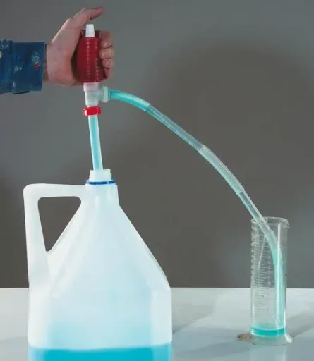 Hand pump for sucking in and transferring water, diesel, etc.