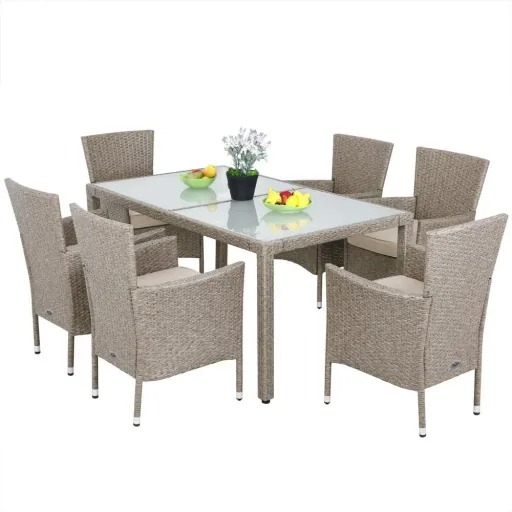 Garden set 13-piece stackable polyrattan chair set Bali beige
