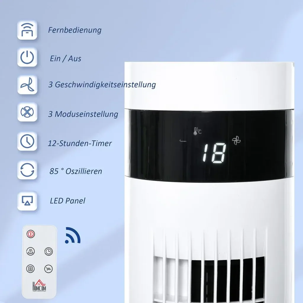 Tower fan with remote control white