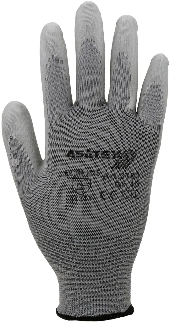 Fine-knitted gloves with PU coating, grey, size 10