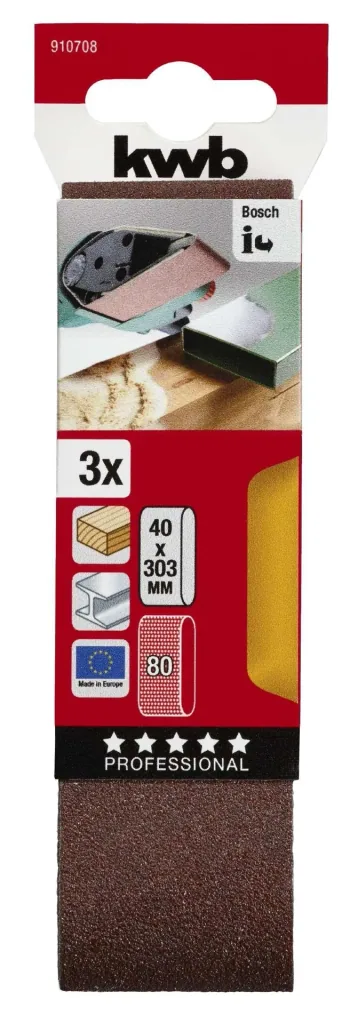 Sanding belts 40 x 303 mm, K80, set of 3