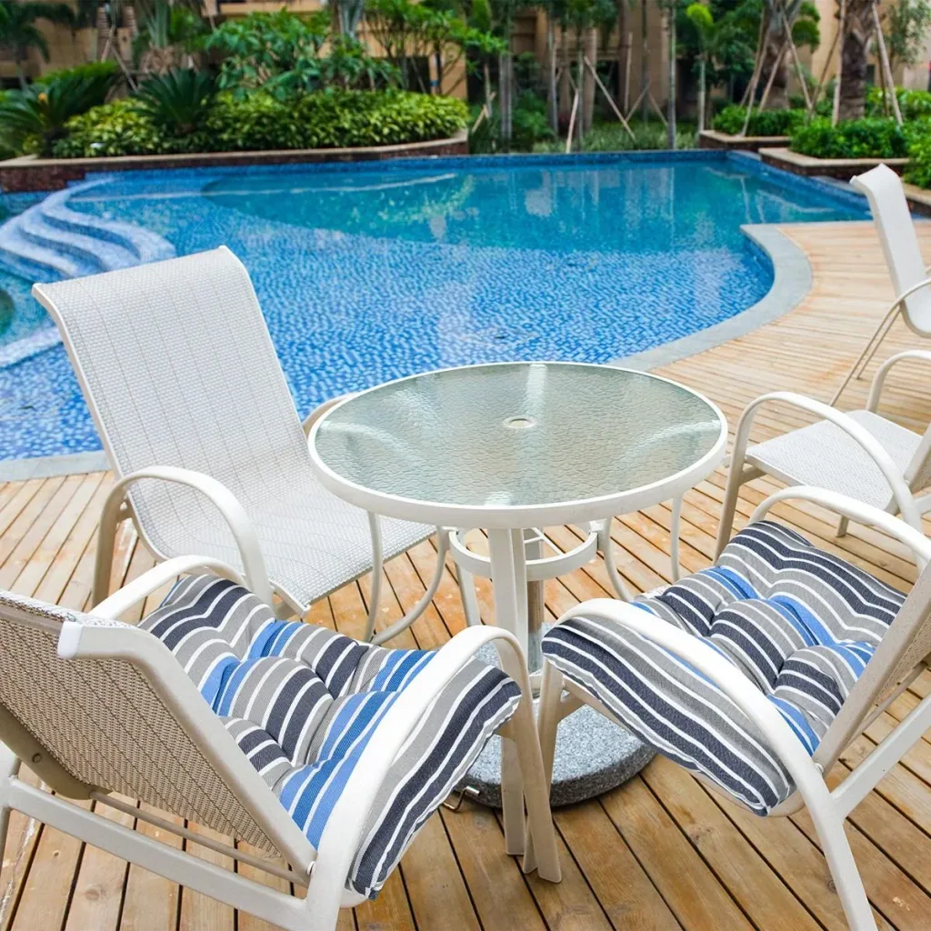 Set of 2 seat cushions, chair cushions, seat cover, garden chair cushions, easy to clean, blue striped, 50L x 45W x 8D cm
