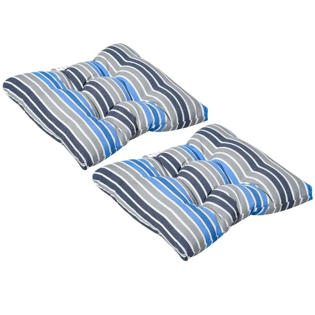 Set of 2 seat cushions, chair cushions, seat cover, garden chair cushions, easy to clean, blue striped, 50L x 45W x 8D cm