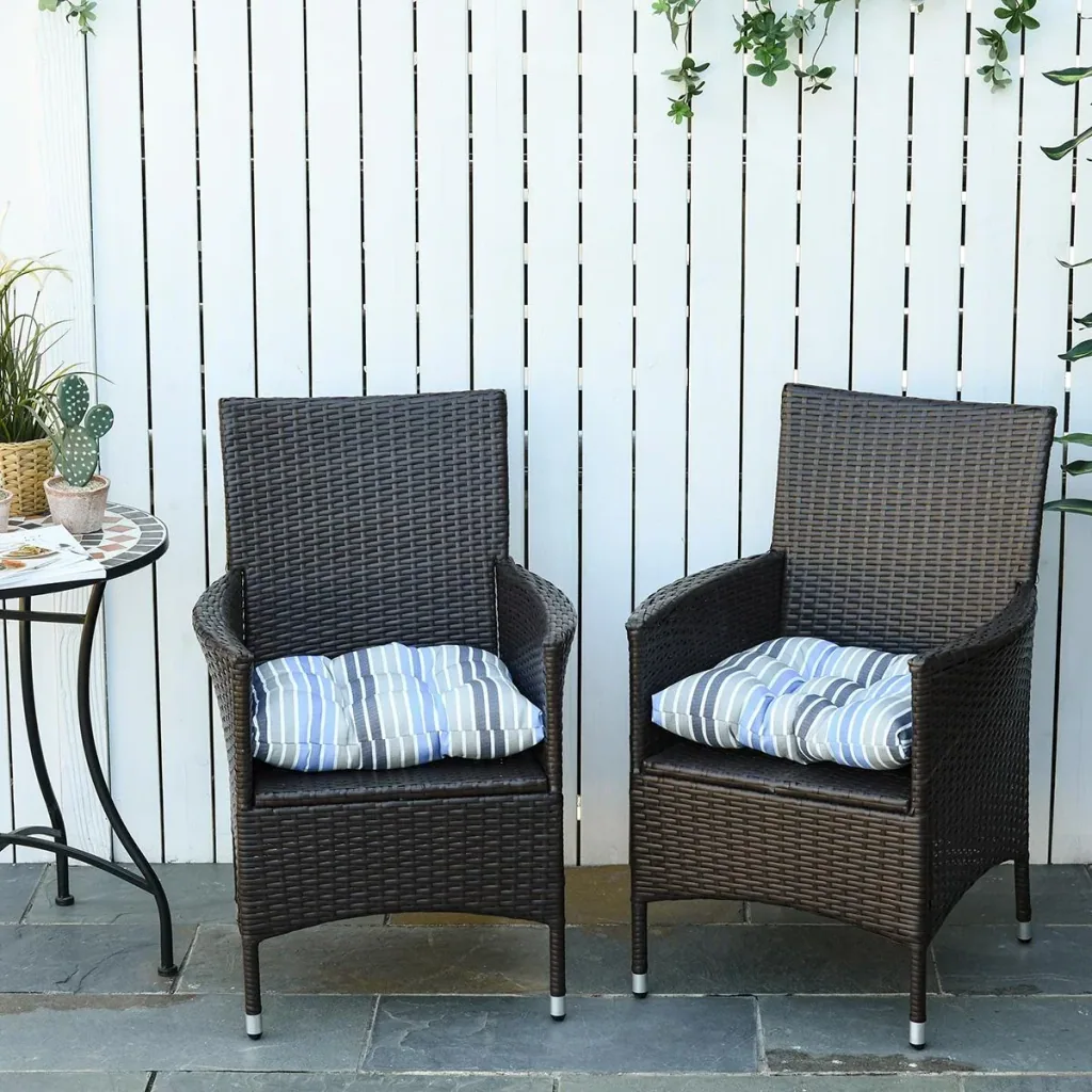 Set of 2 seat cushions, chair cushions, seat cover, garden chair cushions, easy to clean, blue striped, 50L x 45W x 8D cm