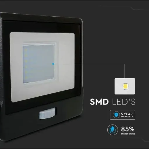 VT-138S LED Floodlight with Sensor - 30 W - 2340 Lm - 3000K - Black