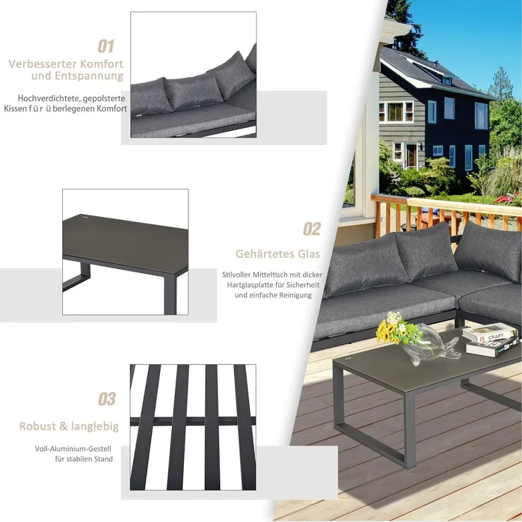 3-piece garden furniture set, 4-level adjustable garden lounger, garden set, seating group with side table, sofa with K