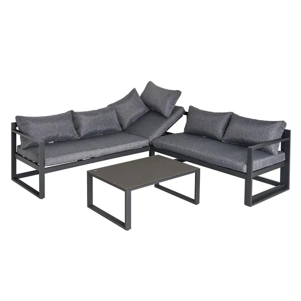 3-piece garden furniture set, 4-level adjustable garden lounger, garden set, seating group with side table, sofa with K