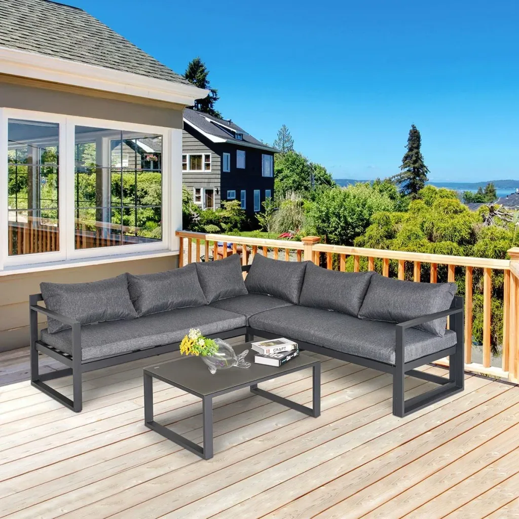 3-piece garden furniture set, 4-level adjustable garden lounger, garden set, seating group with side table, sofa with K