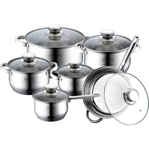 16-piece stainless steel cookware set with metal lids