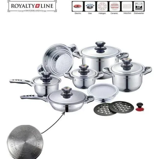16-piece stainless steel cookware set with metal lids