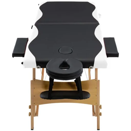 Folding massage table 2 zones wood black and white