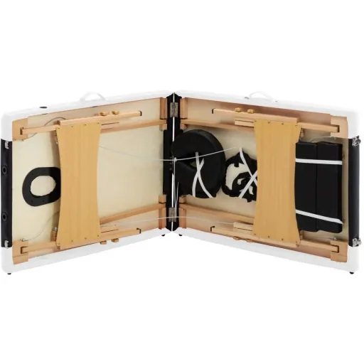 Folding massage table 2 zones wood black and white