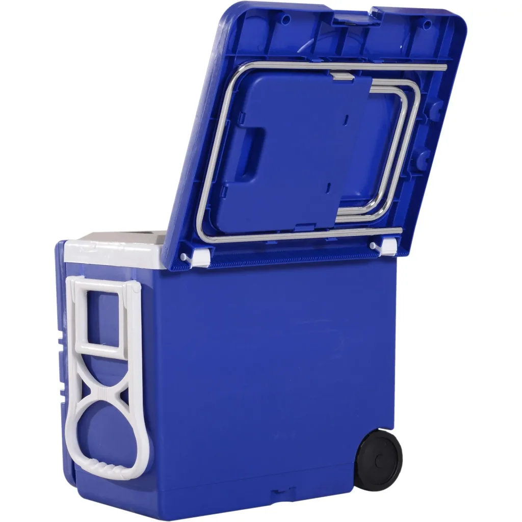 Cooler box with wheels 28L portable camping 3-in-1 set with 1 side table + 2 stools foldable
