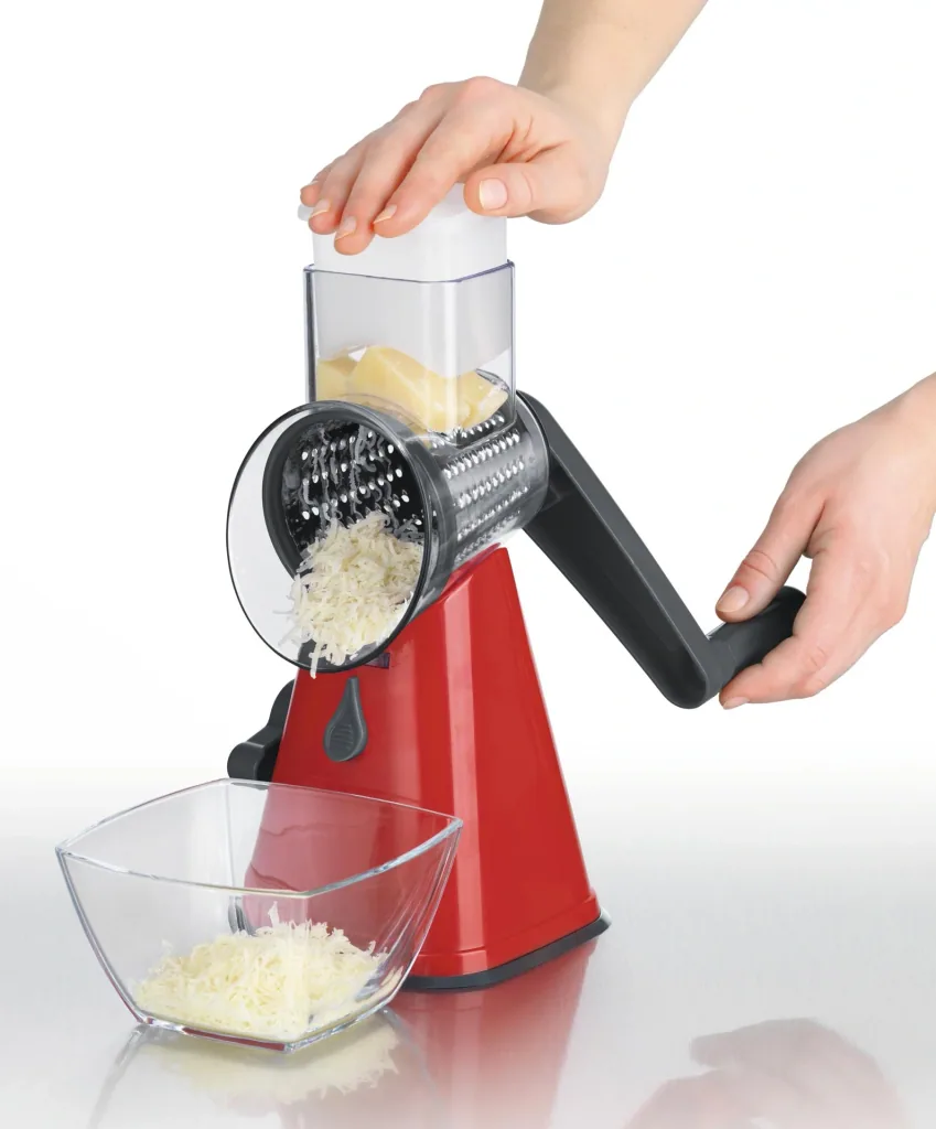 Vegetable grater, drum grater, 6-piece, red/grey