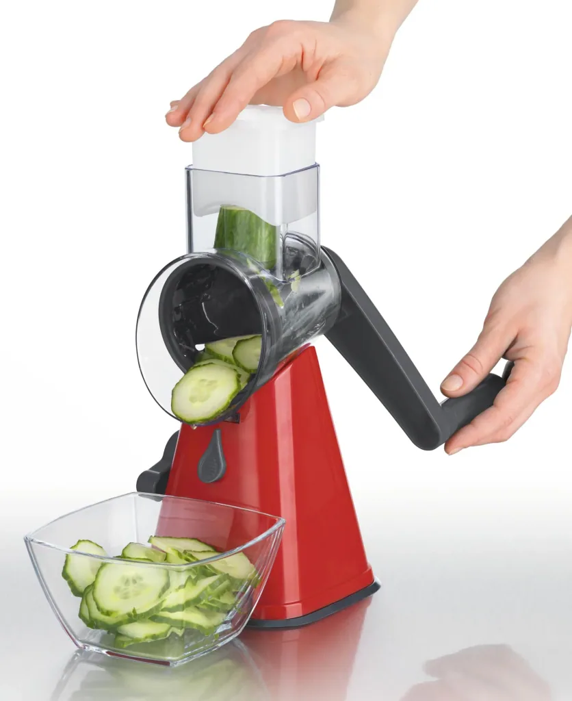Vegetable grater, drum grater, 6-piece, red/grey