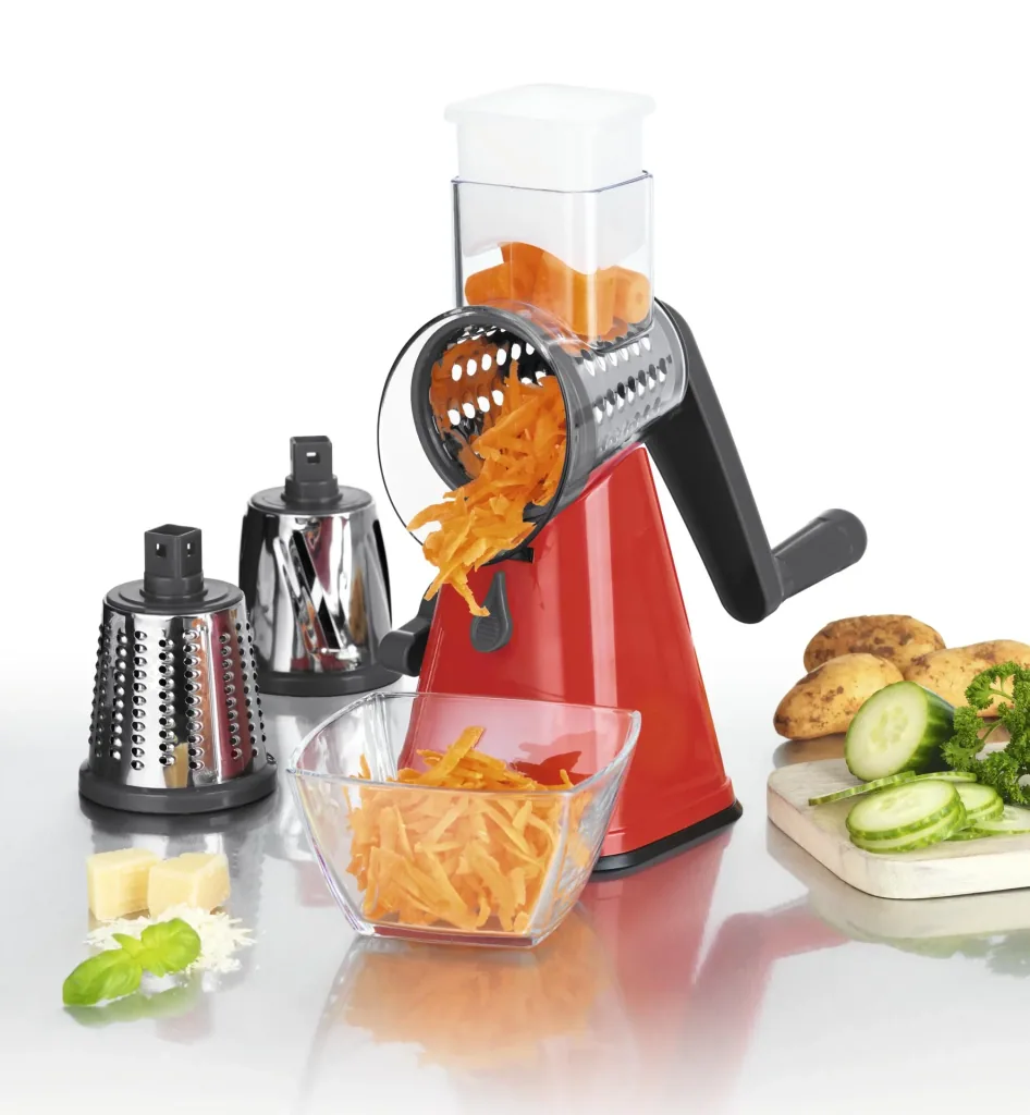 Vegetable grater, drum grater, 6-piece, red/grey