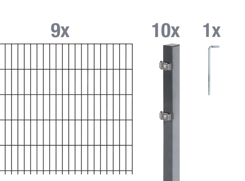 Double rod mesh fence complete set, anthracite, height 120 cm, length 18 m