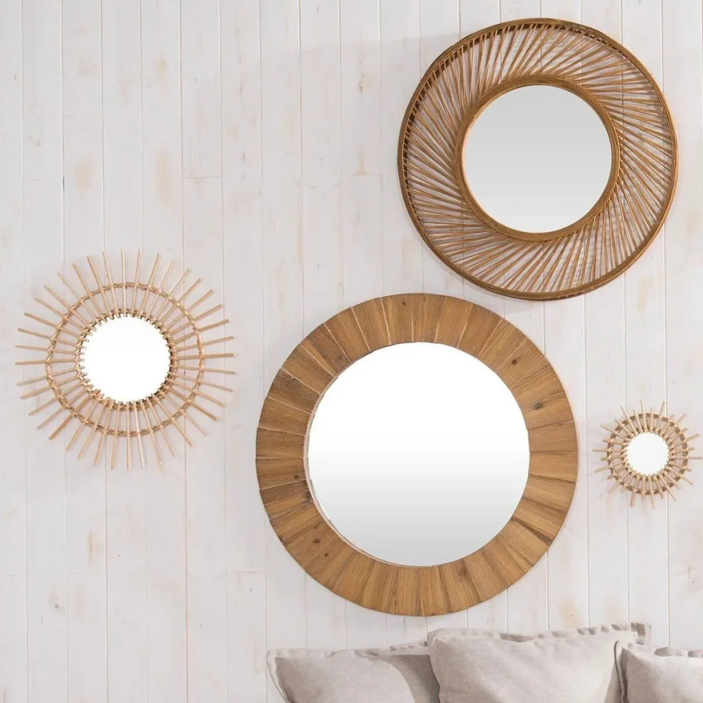 NL Mirror Round - 58 cm - Brown/Rotan