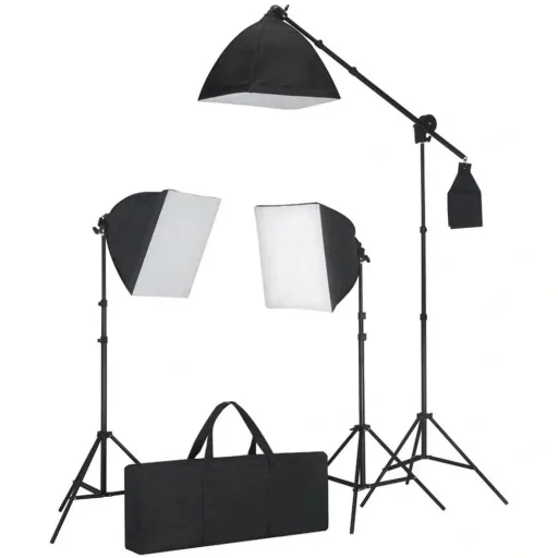 Lighting set with 3 photo lights with tripod and softbox