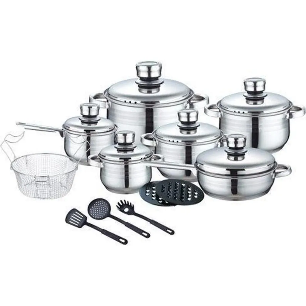 18-piece stainless steel cooking set with metal thermometer lids