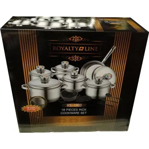 18-piece stainless steel cooking set with metal thermometer lids
