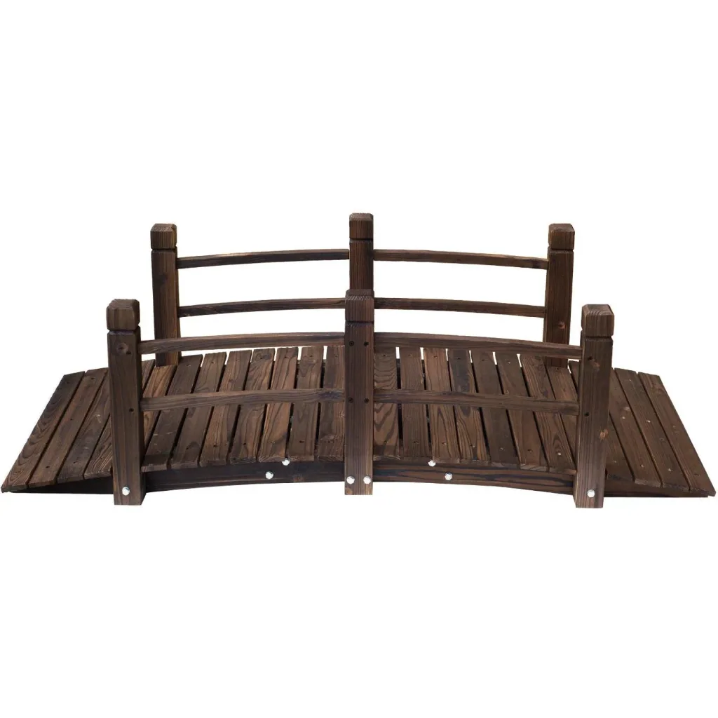 Garden bridge wooden bridge wooden walkway pond bridge decorative bridge with railing up to 180 kg fir wood dark brown 152.5 x 67 x 48 c