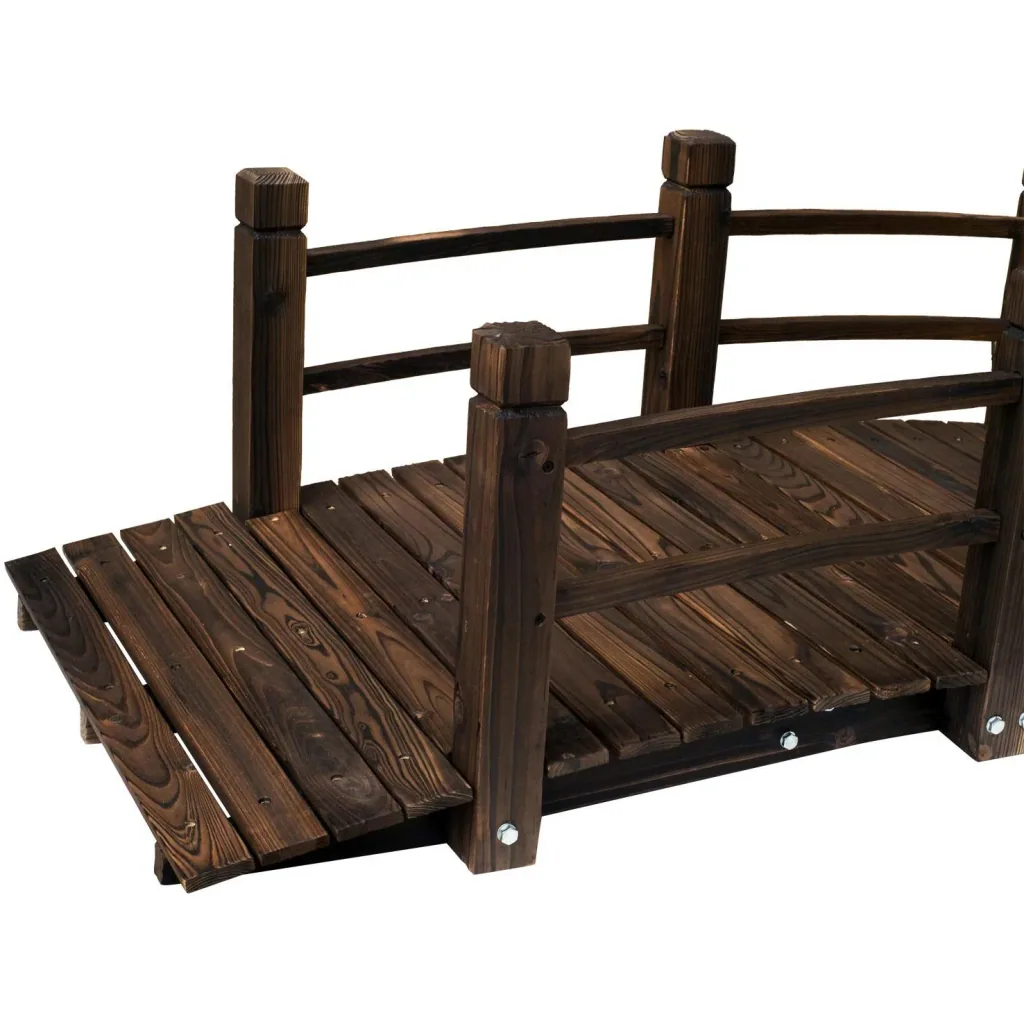 Garden bridge wooden bridge wooden walkway pond bridge decorative bridge with railing up to 180 kg fir wood dark brown 152.5 x 67 x 48 c
