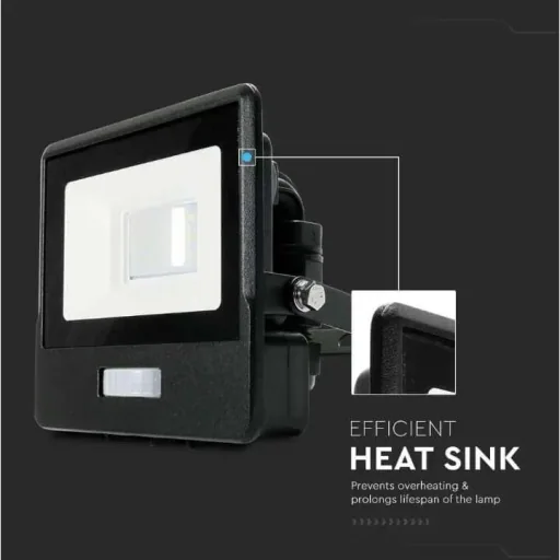 VT-118S LED Floodlight with Sensor - 10 W - 735 Lm - 3000K - Black