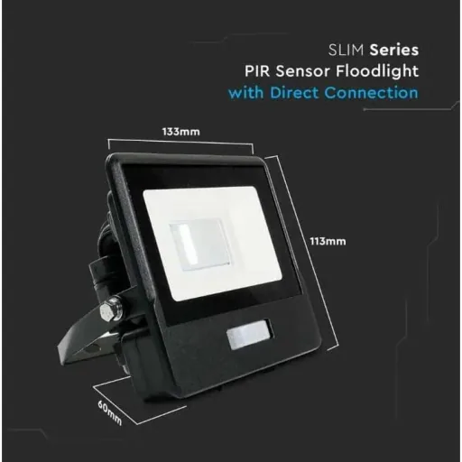 VT-118S LED Floodlight with Sensor - 10 W - 735 Lm - 3000K - Black