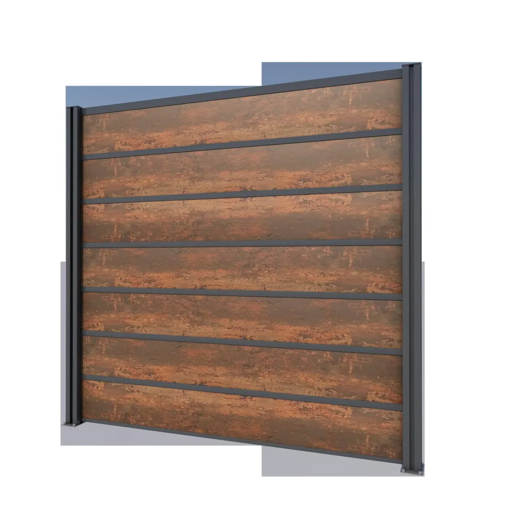 Privacy screen basic element, anthracite, 2.02 x 1.86 m, laminated panels rust look